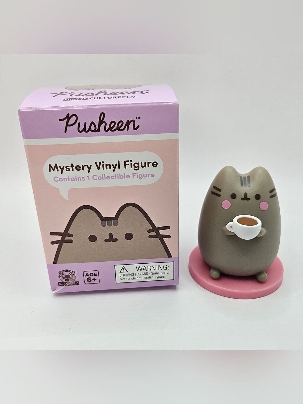 Pusheen Gray Cat Vinyl Figure with Pink Base